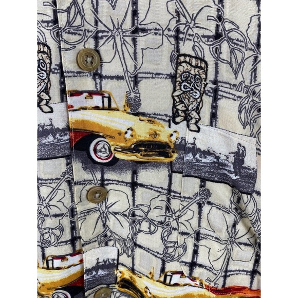 Morro Bay Hawaiian Shirt Medium Button Down Mens Hot Rod Cars Tropical Rayon - Picture 5 of 8
